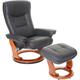 MCA - fauteuil relax Hamilton, fauteuil de télévision, tabouret, cuir, charge 130kg noir, doré