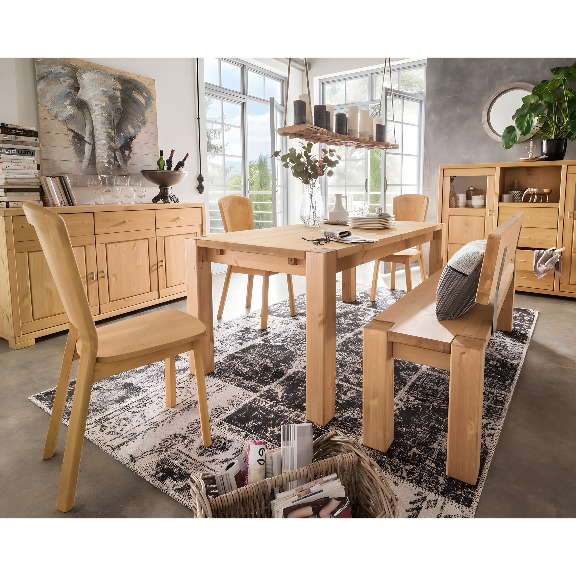 MassivHolz »Vita« Sitzbank natur mit Rückenlehne / 180 cm