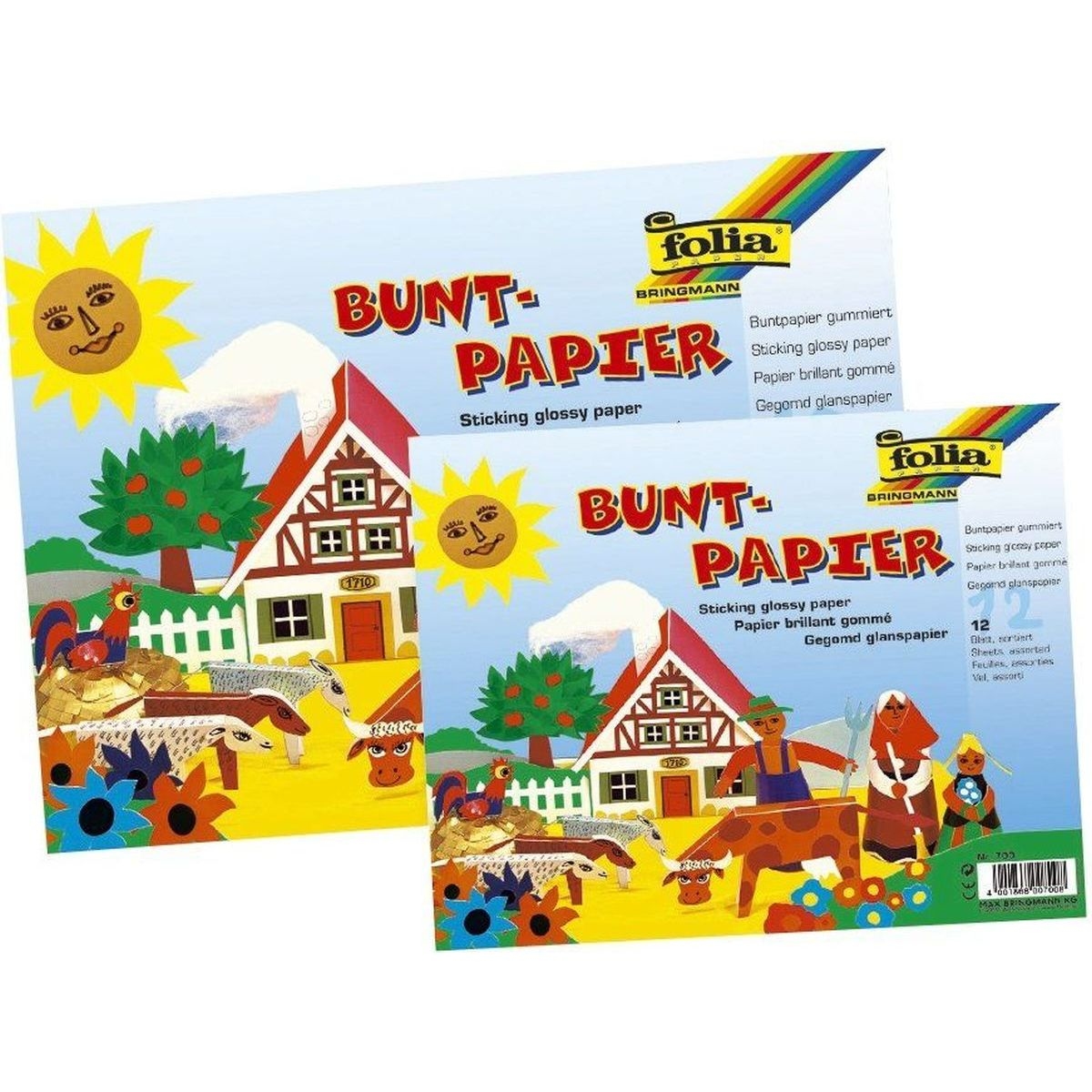 Buntpapier Hefte, gummiert, 23x25cm, 12 Blatt, 12-farbig Image