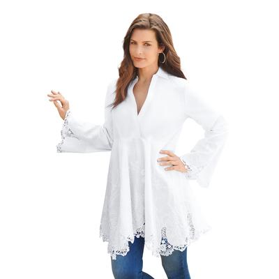 Plus Size Women's Poplin Embroidered Swing Tunic by Roaman's in White (Size 24 W) Long Shirt Blouse