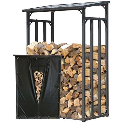 Metall Kaminholzregal Anthrazit 130 x 70 x 185 cm Garten Kaminholzunterstand 1,6 m³ Stapelhilfe Image