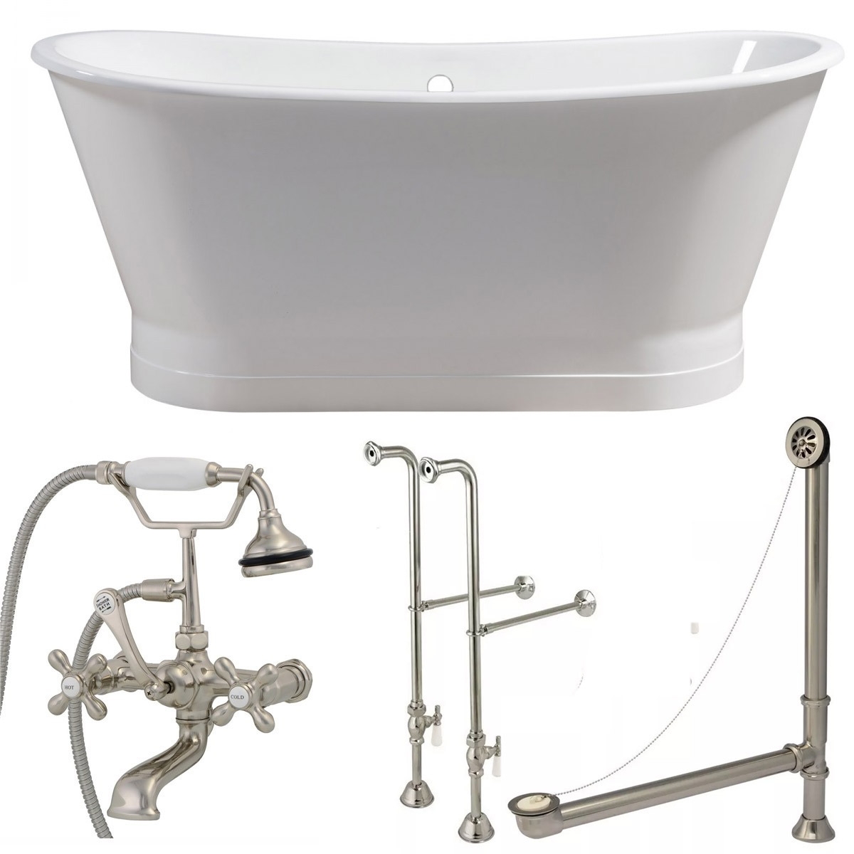 Randolph Morris Devon 67 Inch Cast Iron Double Ended Skirted Tub and Faucet Package TUBSETB-BN
