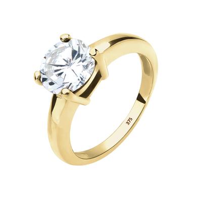 Elli PREMIUM - Solitärring Zirkonia 375 Gelbgold Geschenkidee Ringe 1 ct Damen