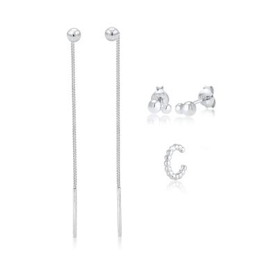 Elli - 3er Set Durchziehen Earcuff Kugel Geo 925 Silber Ohrringe 1 ct Damen