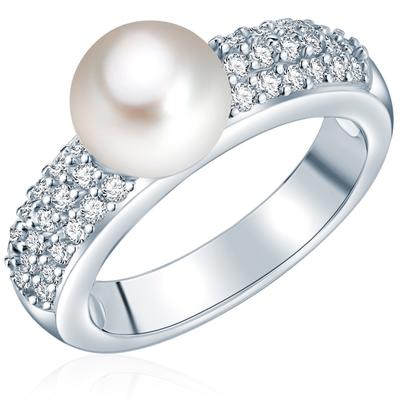 Valero Pearls - Perlen-Ring Sterling Silber Zirkonia Süßwasser-Zuchtperle in Silber Ringe 1 ct Damen