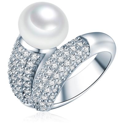 Valero Pearls - Ohrstecker Sterling Silber Zirkonia Süßwasser-Zuchtperle in Silber Ringe 1 ct Damen