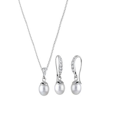 Elli Schmuckset Elegant Süsswasserperle Kristalle 925 Silber silberfarben Damen