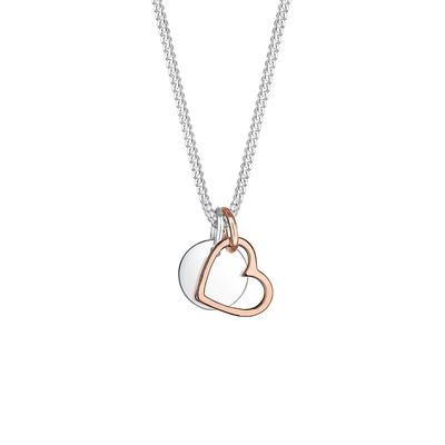 Elli - Herz Kreis Plättchen Bi-Color 925 Silber Ketten 1 ct Damen (49.99 € / 1 ct)