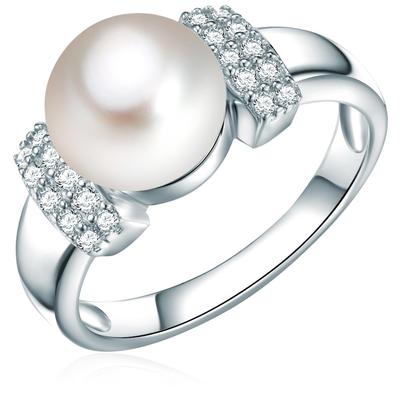 Valero Pearls - Ohrstecker Sterling Silber Zirkonia Süßwasser-Zuchtperle in Silber Ringe 1 ct Damen Image