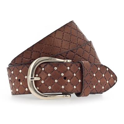 b.belt - Lina Gold Nietengürtel Leder Gürtel 1 ct Braun Damen