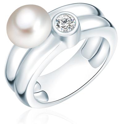 Valero Pearls Perlen-Ring Sterling Silber Zirkonia Süßwasser-Zuchtperle in 58 Damen Image