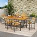 17 Stories Florissa 7 Piece Outdoor Dining Set Wood in Black/Brown/White | Wayfair E60E66418D2B4E2DACF056385D92C115