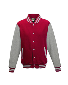 Just Hoods By AWDis JHA043 Men's 80/20 Heavyweight Letterman Jacket in Fire Red/Heather Grey size Large | Cotton/Polyester Blend