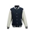 Just Hoods By AWDis JHA043 Men's 80/20 Heavyweight Letterman Jacket in Oxford Navy Blue/White size 2XL | Cotton/Polyester Blend