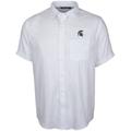 Men's Cutter & Buck White Michigan State Spartans Windward Twill Button-Up Short Sleeve Shirt