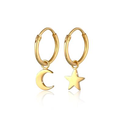 Elli - Creolen Ohrhänger Stern Mond Astro Look 925 Silber 1 ct Damen