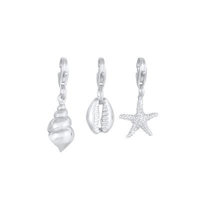 Nenalina - 3er Set Seestern Muschel Strand Meer 925 Silber Charms & Kettenanhänger 1 ct Damen