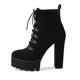 Only maker Women's Lace Up Platform Chunky Block Heels Boots Closed Round Toe Slip On Ankle Booties Comfy Thick Heeled Punk Motorcycle Club Party Dress Shoes Suede Black Size 13