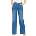 Plus Size Women's Invisible Stretch® Contour Wide-Leg Jean by Denim 24/7 in Medium Wash (Size 30 W) Soft Comfortable