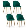 OFCASA Dining Chairs Set of 4 Velvet Padded Seat Curved Backrest Kitchen Counter Chairs with Wood Effect Metal Legs Lounge Chairs for Home Bedroom Living Room, Green