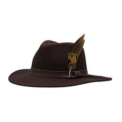 Walker & Hawkes - Unisex Richmond Fedora Crushable Felt Hat with Leather Trim and Feather Brooche - Brown - Small (56cm)