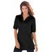 Plus Size Women's Oversized Polo Tunic by Roaman's in Black (Size 30/32) Short Sleeve Big Shirt