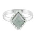 Dark Green Diamond,'Sterling Silver Ring with an Apple Green Jade Diamond'