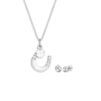 Elli - Hufeisen Kleeblatt Kristall 925 Silber Schmuck-Set 1 ct Damen