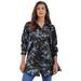 Plus Size Women's Kate Tunic Big Shirt by Roaman's in Blue Rose Floral (Size 14 W) Button Down Tunic Shirt