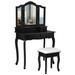 Costway 4 Drawers Wood Mirrored Vanity Dressing Table with Stool-Black