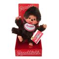 Sekiguchi 255177 - Original Monchhichi Junge, Plüschfigur mit weiß-rotem Lätzchen, ca. 20 cm großes Kuscheltier aus braunem Plüsch