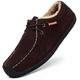 Men's Slip On Moccasin Slippers Male Loafers Suede Indoor Outdoor Boat Shoes Casual Fuzzy Comfy Shoes Memory Foam（Brown,10/10.5 UK,47 Brand Size