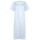 Slenderella Ladies Luxury Summer 45"/ 114cm Long, Small Embroided Flower 100% Soft Cotton Light Blue Short Sleeved Nightdress Button Up Round Neck Size Large 16/18