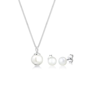 Elli - Luxuriös Filigran Süßwasserzuchtperlen 925 Silber Schmuck-Set Damen