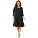 Plus Size Women's Stretch Knit Three-Quarter Sleeve T-shirt Dress by Jessica London in Black (Size 20 W)