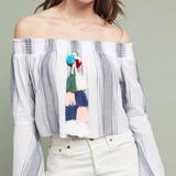 Anthropologie Tops | Anthropologie Lilka Playa Pom Pom Tassel Top | Color: Blue/White | Size: M