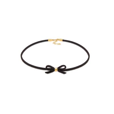 Elli Halskette Choker Velour Look Schleife Schwarz 925 Silber goldfarben Damen Image