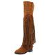 LUXMAX Women Fringe Tassel Flat Thigh High Low Heel Faux Suede Over Knee Boots Size 6UK,Brown