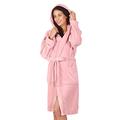 Bathrobe L Short Women Men Unisex Hooded Dressing Gown Microfibre Soft Snug Cosy Fleece Pink Powder Pink Robby