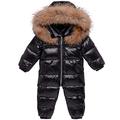 Baby Snowsuit Winter Hooded Romper Down Skisuit Boys Girls Thick Jumpsuit Warm Outfits, Black 9-12 Months