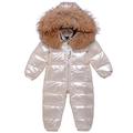 Baby Snowsuit Winter Hooded Romper Down Skisuit Boys Girls Thick Jumpsuit Warm Outfits, Beige 12-18 Months