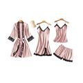 Chongmu Womens 4pcs Silk Pyjama Sets Cami Top Sexy Satin Nightgown Sleepwear Robe Dressing Gown V-Neck Lace Pajamas Pink