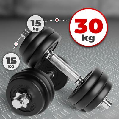 Physionics® Kurzhantel Set 30 kg (2 x 15 kg) - inkl. 12 Gewichte aus Kunststoff, 2 Hantelstangen