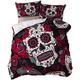 Sugar Skull Comforter Cover Double Size Gothic Bedding Set Floral Printed Flowers Horror Skulls Decorative 3 Pieces Red Black Duvet Cover Set Unique Sheets Bed Cover with 2 Pillowcase Zipper