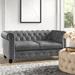 Kelly Clarkson Home Provence 61" Rolled Arm Chesterfield Loveseat Linen/Polyester in Gray | 29 H x 61 W x 34 D in | Wayfair