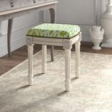 Kelly Clarkson Home Jaxson Solid Wood Vanity Stool Linen/Wood/Upholstered in Green/Gray | 19 H x 16 W x 15 D in | Wayfair BLMT7563 42834596