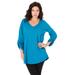 Plus Size Women's Lightweight Textured Slub Knit Boyfriend Tunic by Roaman's in Deep Teal (Size 18/20) Long Shirt