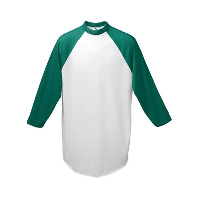 Augusta Sportswear AG4420 Athletic Baseball 3/4 Sleeve Top 2.0 in White/Dark Green size Small | Cotton Polyester 4420