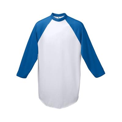 Augusta Sportswear 4421 Youth Baseball 3/4 Sleeve Top 2.0 in White/Royal size Medium | Cotton Polyester