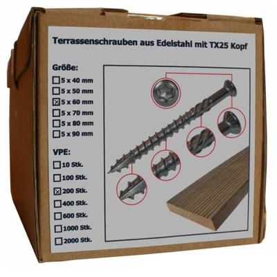 Terrassenschraube aus Edelstahl mit Torx Kopf, Größe 5 x 60 mm, Anzahl 200 Stück (pack à 200 stück) Image